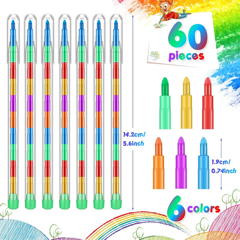 60 Pcs Stacking Crayons 10 Interchangeable Colors Stackable Buildable Crayons Rainbow Pencils Stackable Pencils Random DIY Crayons Party Favors for Kids School Office Operation Christmas Box Supplies