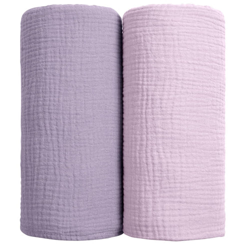 Muslin Swaddle Blanket Baby, Soft Cotton Swaddling Blanket, Neutral 2 Pack, Receiving Blanket, Purple