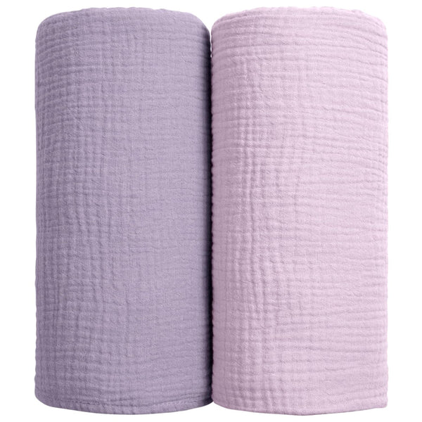 Muslin Swaddle Blanket Baby, Soft Cotton Swaddling Blanket, Neutral 2 Pack, Receiving Blanket, Purple