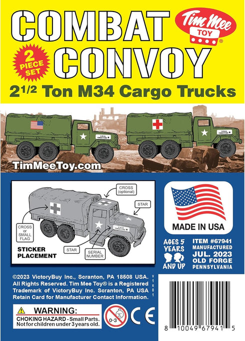 Tim Mee Toy TimMee M34 Plastic Army Men Trucks - OD Green Deuce and a Half Cargo Vehicles US Made