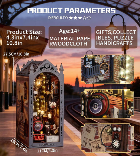 DIY Book Nook Kit,DIY Dollhouse Booknook Bookshelf Insert (Fantasy Train Platform)