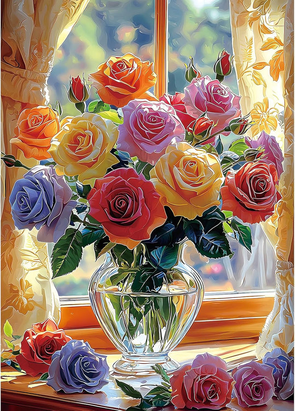 1000 Piece Puzzle for Adults, Colorful Mixed Rose Bouquet Jigsaw Puzzle with