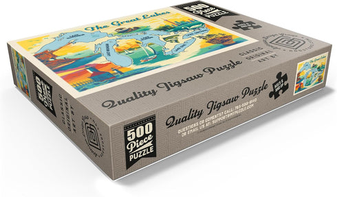 500 MyPuzzle The Great Lakes Illustrated Map and Landmarks - Premium Piece Jigsaw Puzzle for Adults