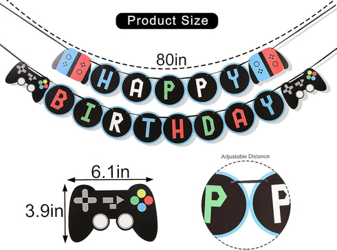 Video Games Birthday Banner, Happy Birthday Decorations for Video Games 1st Birthday, Blue and Red