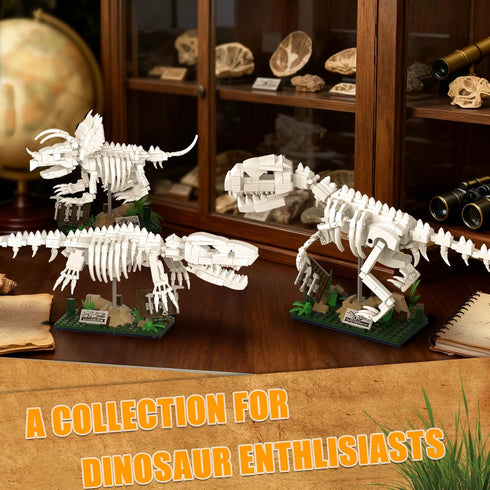 AibangBuildzy 3 1 447PCS 8-12 in Dinosaur Skeleton Building Blocks, T REX, Triceratops & Mosasaurus Fossils Building