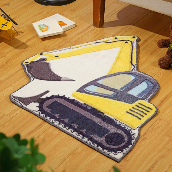 Tinideya 30 Inch Kids Excavator Bedroom Rug, Hand Tufted Boys Nonslip Bathroom