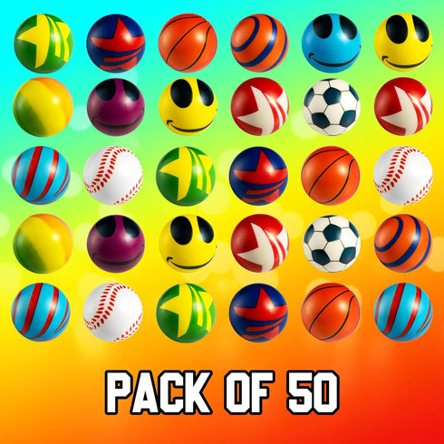 50 2 Inch Mini Stress Balls for Kids and Adults - Bulk Assorted Soft Stress Relief Balls, Sensory Fidget Toys, Party