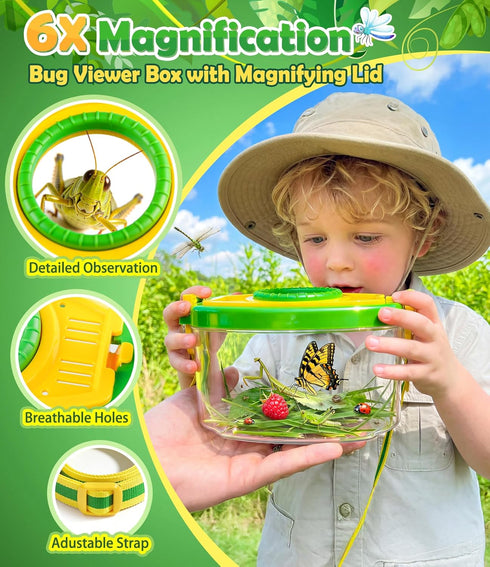 3-12, Bug Catcher for Kids Bug Vacuum Bugs Catching Release Kit, Magnifying Glass Bug Collector Butterfly Net Bugs