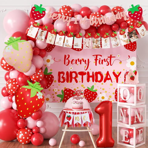 Gertaryo Berry Baby Girl 1st Birthday Decor, Strawberry First Birthday Decorations for Girls