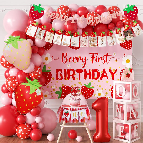 Gertaryo Berry Baby Girl 1st Birthday Decor, Strawberry First Birthday Decorations for Girls