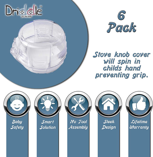 6 Pack Clear Stove Knob Safety Covers - Child Proof Lock for Oven/Stove Top/Gas Range - Baby/Toddler Kitchen Safety