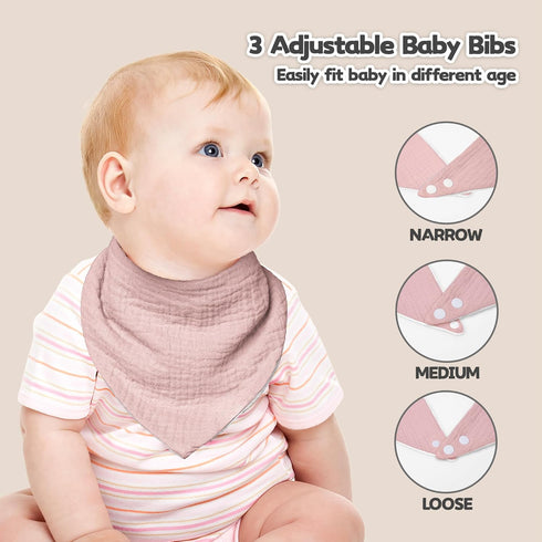 Muslin Baby Drool Bibs, 6 Pack Soft Triangular Adjustable Baby Bandana Bibs for Unisex Girls & Boys