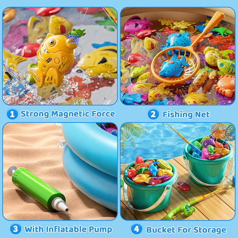 LILYBUDS 3 4 5 6 7 8, Summer 3-5 4-8 Magnetic Fishing Game Pool Toys for Kids Water Table Bathtub Toys with Inflatable