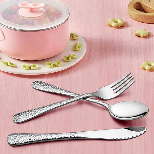LIANYU 12-Piece Kids Utensils Silverware Set - Stainless Steel Toddler Hammered Flatware Cutlery, Dishwasher Safe