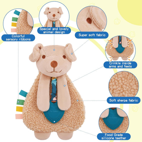 Pro Goleem 0 3 6 9 12 Dog Loveys for Babies Girl and Boy, Baby Lovey with Teether, Baby Toys Months, Safety Teething