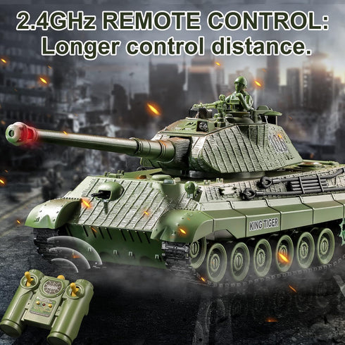 Bvrorere WW2 1:28 9 6 7 8 9 10 RC Tank, Remote Control German King Tiger Army Tank Toys, Scale Channels RC Military
