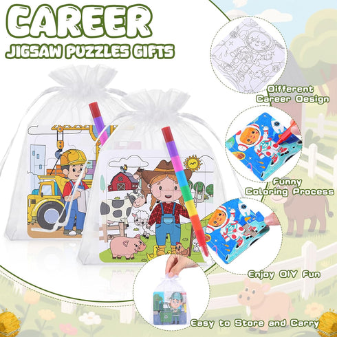 Fullhawl 24 4 4 Inch Career Puzzles x Color Your Own Puzzles Occupation Theme DIY Jigsaw Crafts with Stackable Crayons