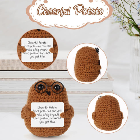 Positive Potato, 2.95 Inch Cheerful Potato Gifts with Positive Card, Cute Knitted Doll for New Year