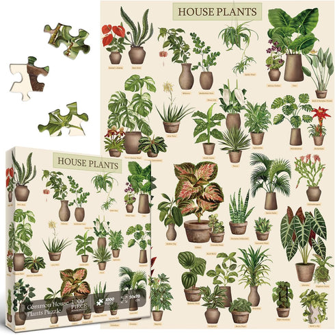 Vintage Houseplant Puzzle 1000 Pieces for Adult, Botany Succulent House Plant Puzzle