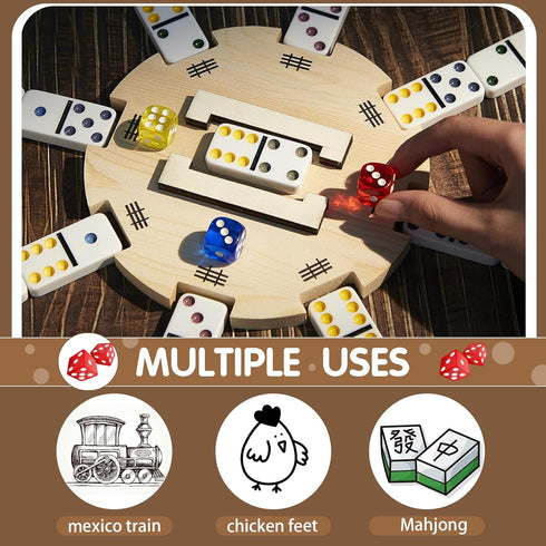 Poen Set, 8 Set Mexican Train Dominoes Wooden Mexican Train Hub with Pcs Domino Trays Racks Tiles Holders for Xmas New