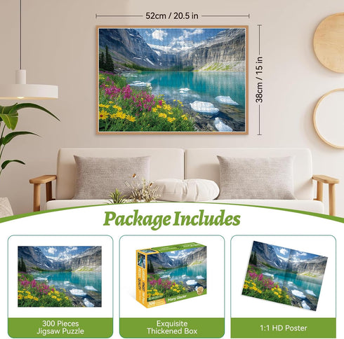 HQXXJW 300 20.5 15 Piece Puzzle for Adults Ice Lake & Wildflower Jigsaw Puzzle Scenic Nature Puzzle for Relaxation
