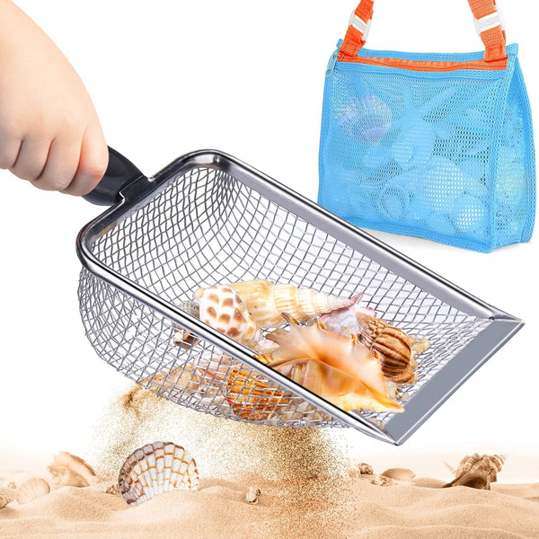Vodolo Beach Mesh Shovel with Mesh Beach Bag for Shell Collecting, Kids