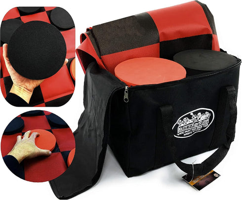 Matty's Toy Stop Deluxe Giant Checkers Game with 6" Foam Discs, 48" Game Mat and Storage Bag for Indoor/Outdoor
