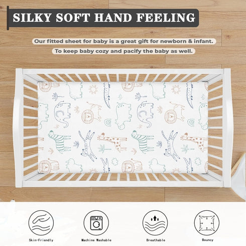 Winpema 28"x52" Cartoon Zebra Crocodile Fitted Crib Sheet Giraffe Elephant Baby Crib Sheet Fit Standard Crib