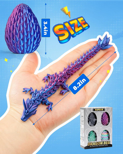 8" 3D (4Pack) Rapean Printed Dragon Eggs, Easter Basket Stuffers for Kids and Teens, Articulated Dragon Toys