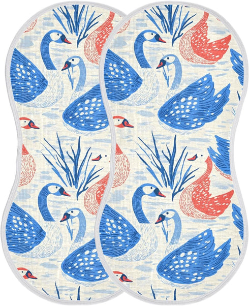 decor gift 4 Pack 22x11in Cotton Muslin Baby Burp Cloths Breathable Red Blue Swans Art Baby Cloth for Gender Neutral