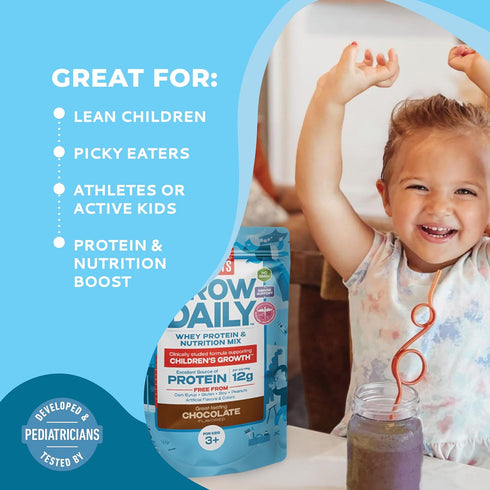 Healthy Height Grow Daily Kids Protein Drink Mix, Chocolate, High Protein Shake for Kids 3+