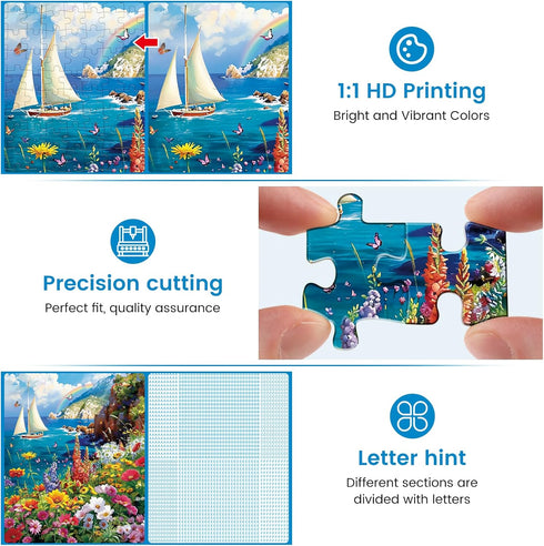 300 Pieces Puzzles for Adults, Colorful Garden By The Ocean, Recycled Paper, Great Gift Idea