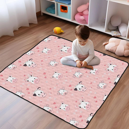 KUEJOP 50x50 inch Tummy Cute Pink Cow Pattern Prints Baby Play Mat for Floor, Playpen Mat,Thicken Soft Non-Slip Time