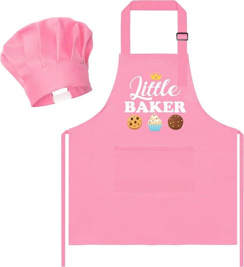 R HORSE 2Pcs Kid Apron And Chef Hat Set, Adjustable Children Pink
