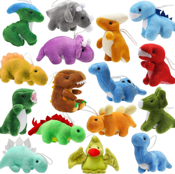 16 Pack Plush Dinosaurs, Mini Dinosaur Figures Assortment Keychain Toy, Soft Dino Stuffed Animal Set for Kids