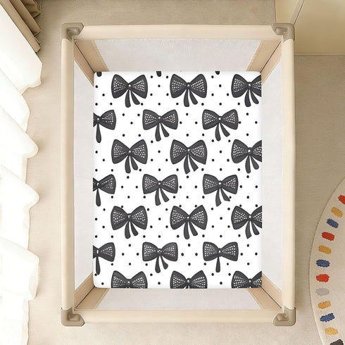 CZXW 52" 28" Black Bows Crib Sheets Fitted x Natural Cotton Soft & Breathable for Baby Crib Mattress