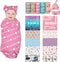 MilSall Personalized Swaddle Blanket Set With Hat and Bow Headband - Custom Newborn