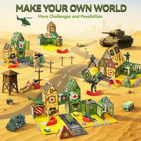 Set 3-5 4-8, VigorFun Army Magnetic Tiles Building Toys for Kids Ages STEM Military Magnetic Blocks with Army Men