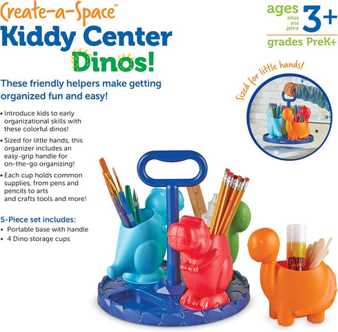 Learning Resources Create-a-Space Kiddy Center Dinos, 5 Pieces Kids Art Supplies Organizer, Storage Caddy for Crayons