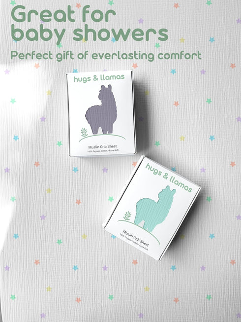 100% Hugs & Llamas | Organic Cotton Muslin Fitted Crib Sheet | Premium Baby Crib Sheets for Boys & Girls | Organic Crib