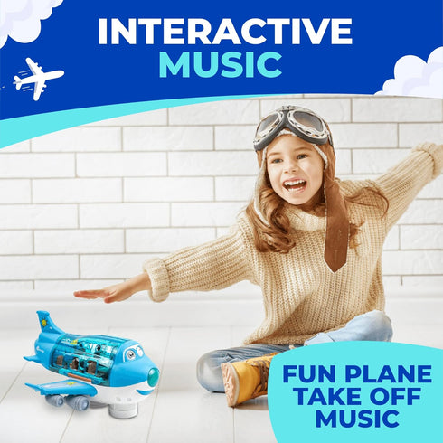 3-12 Toysery Airplane Toys for Kids, Bump and Go Action, Toddler Toy Plane with LED Flashing Lights and Sounds for Boys