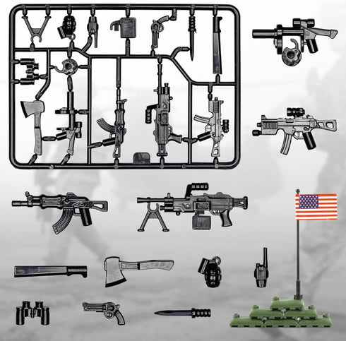 Weapons Pack Military Weapons Accessories U.S Weapons in U.S-Vietnam War Toy Set Weapon Battle Building Blocks Compatible with Major Brand, 3 Years Old and up