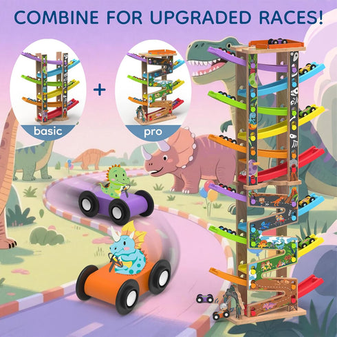 Playsets 6 2 3 Wooden Race Track Car Ramp Racer Toy for Toddlers, Dinosaur Car Ramp Toy Vehicle with Mini Cars - Fine