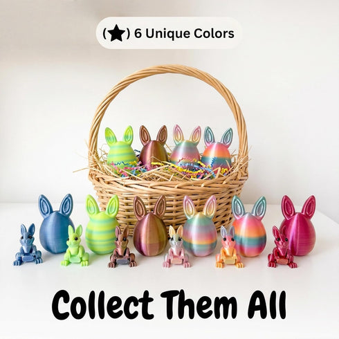 JimSeiSei 6PCS 3D Set Printed Easter Eggs with Articulated Rabbit Inside, Prefilled Surprise Eggs for Easter Basket