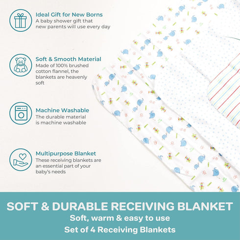 Spasilk Baby 4 Pack 100% Cotton Flannel Receiving Blanket