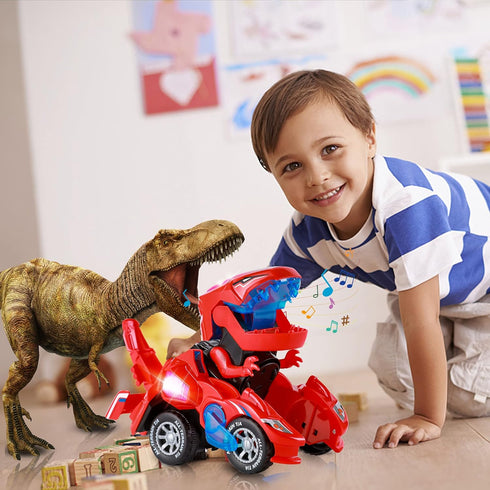 Dinosaur Toys for Kids 3-5, Transforming Dinosaur Car Toy with Light Music for Toddlers 1-5 Years Old Boys and Girls