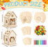 12 Sets Wooden Fall Halloween Houses, DIY Unfinished Craft Kit with Pumpkin Decor and Watercolor Pens