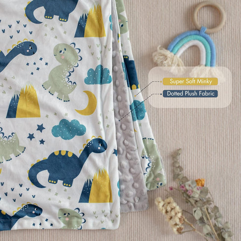 30 40 Inch Baby Blankets for Boys, Dinosaur Super Soft Nursery Minky Blanket for Newborn Baby, Double Layer with Dotted