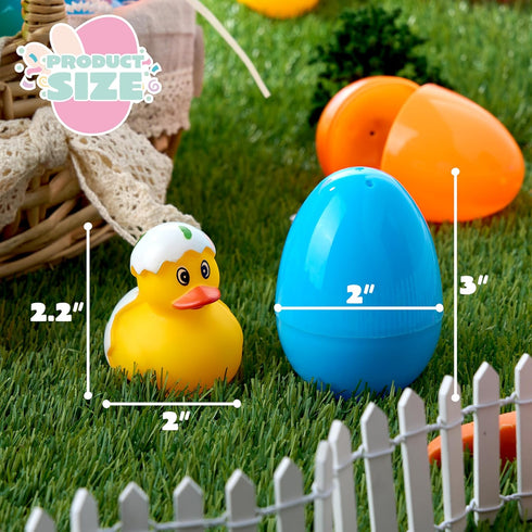 24 JOYIN Pcs Prefilled Easter Eggs with Rubber Ducks, Variety Duckies for Easter Egg Hunt, Kids Basket Stuffer, Bath