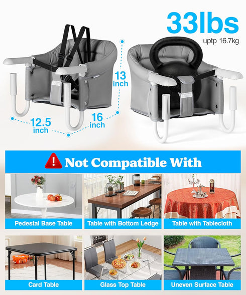 6-36 Portable Hook on High Chair for Baby & Travel Toddler from Months Clip on Baby Seat for Table Fast Table Chair